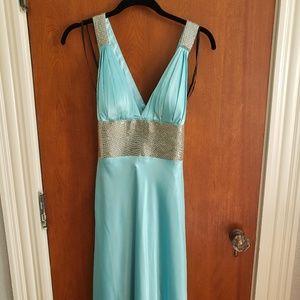 Blue and Silver Beaded Evening Gown